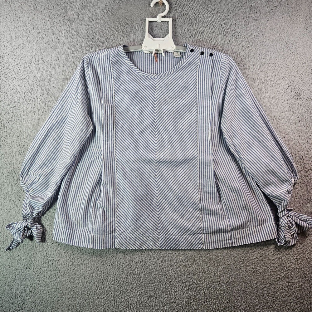 Scotch & Soda Top Women Medium Cotton Blend White Blue Gold Glitter Striped